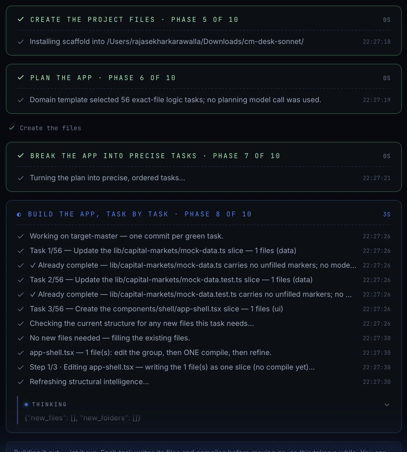 The phases: create the project files, plan the app, break it into precise tasks, then build.