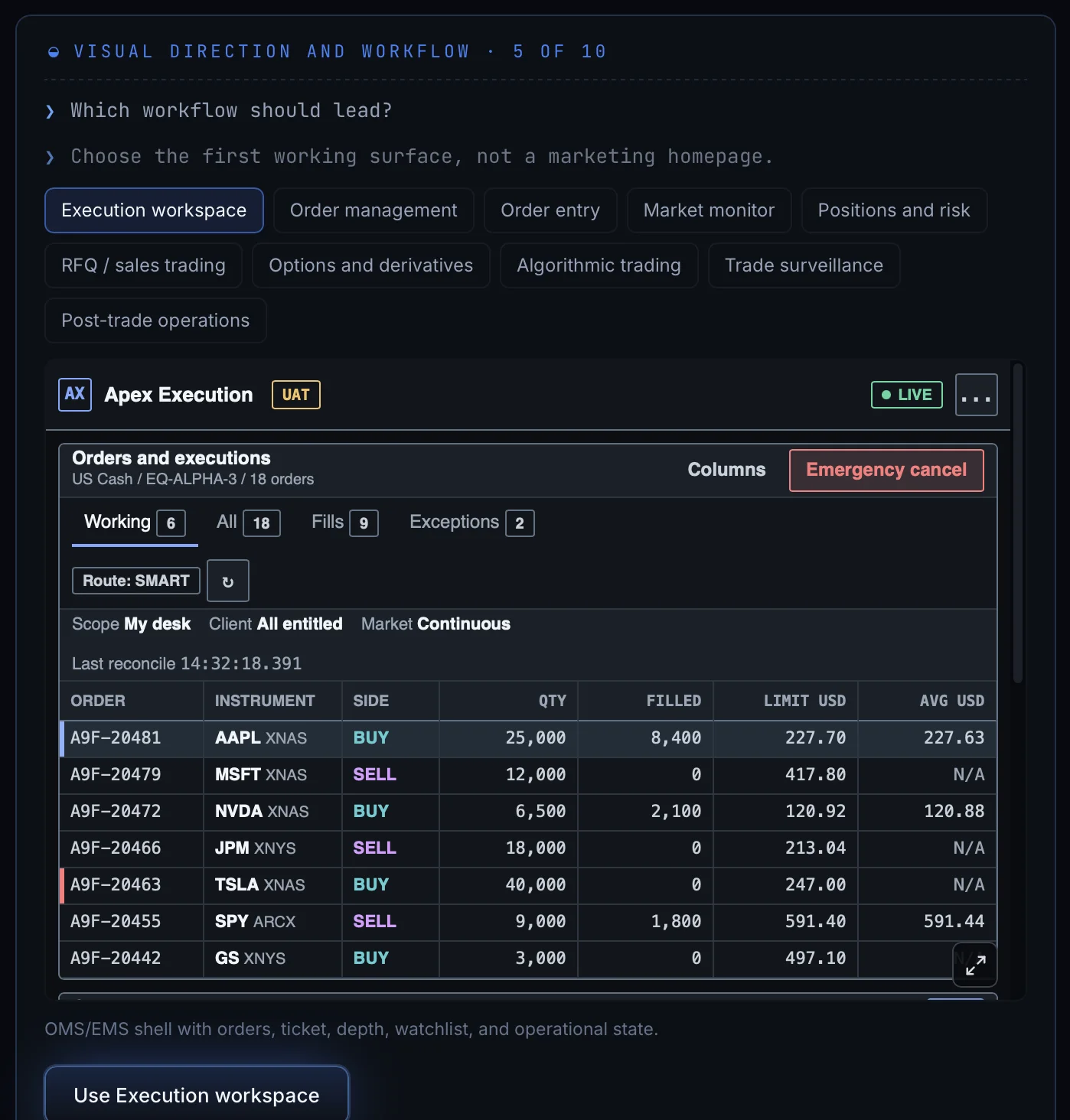 The default workflow, with a live preview of each option before you choose.